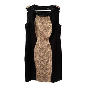 Dressbarn Collection Petite Size 16 Black Gold Trim Sleeveless Knee Length Dress